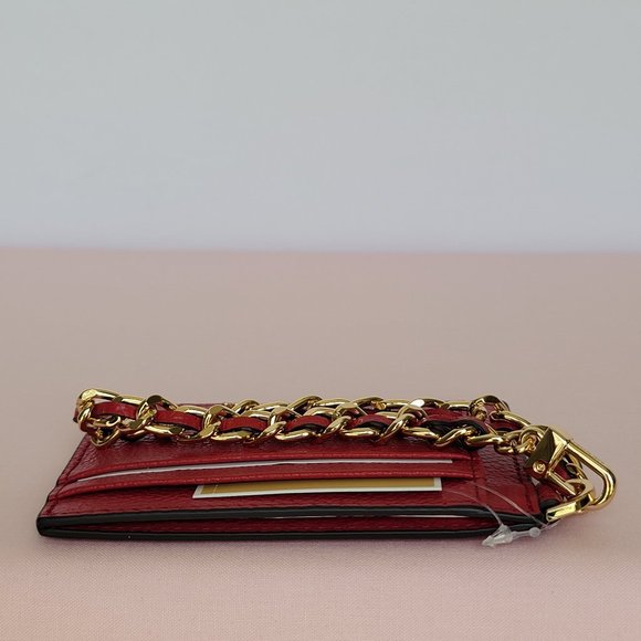 MICHAEL KORS Jet Set Small ID Pebbled Leather Chain Card Holder Case-Crimson $69 - Picture 11 of 16